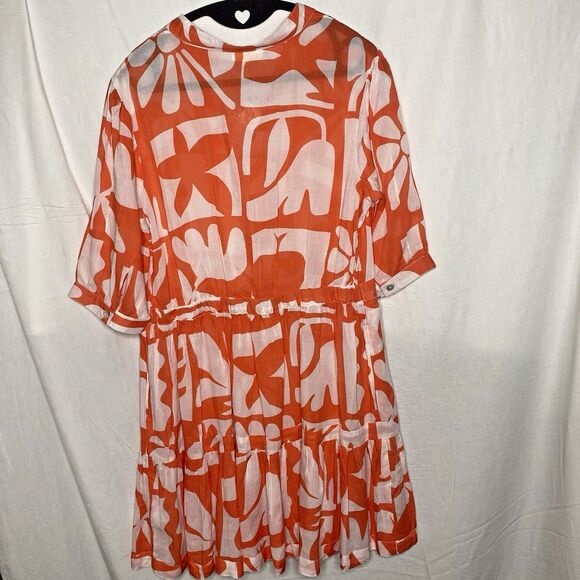 BE BOHO Mini Dress Short Sleeve Pockets Modal Sheer Geometric Womens S Orange - Picture 2 of 10